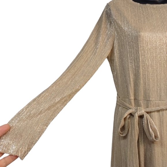 Anne Klein Women's Tan/Gold Metallic Longsleeve Dress Size 12 NWT - Picture 11 of 16